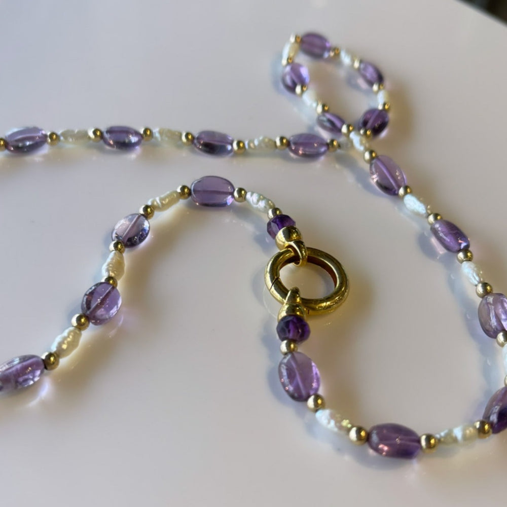 Amethyst, Pearl and Gold Bead Necklace