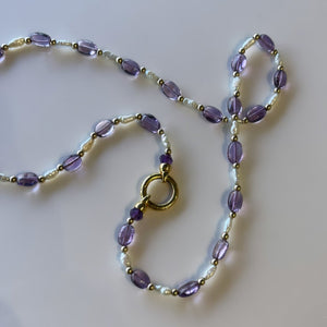 Amethyst, Pearl and Gold Bead Necklace