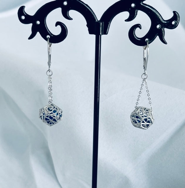 Drop Chain Earrings with Stones in a Cage