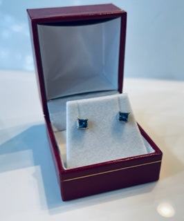 
                
                    Load image into Gallery viewer, Custom Order Princess Cut Blue Diamond Earrings
                
            