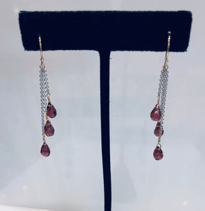 
                
                    Load image into Gallery viewer, Hand Made Three Strand Garnet Drop Earrings
                
            
