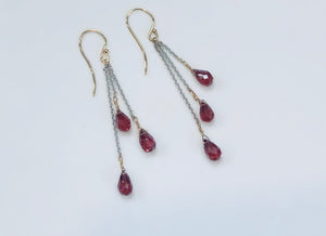 
                
                    Load image into Gallery viewer, Hand Made Three Strand Garnet Drop Earrings
                
            