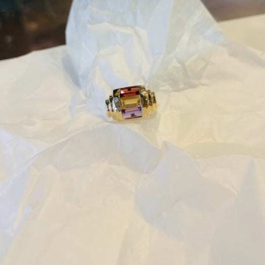 Tri Color Baguette Stone Ring