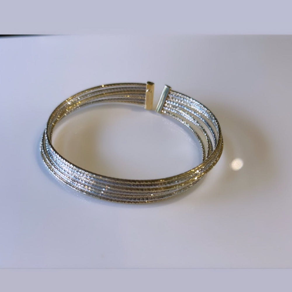 
                
                    Load image into Gallery viewer, Yellow gold and Two Tone Diamond Cut Multi Skinny Bangle Bracelet
                
            