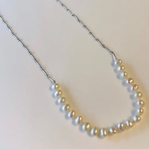 Gold Bar Link Chain with Freshwater Pearls