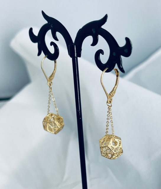 Drop Chain Earrings with Stones in a Cage