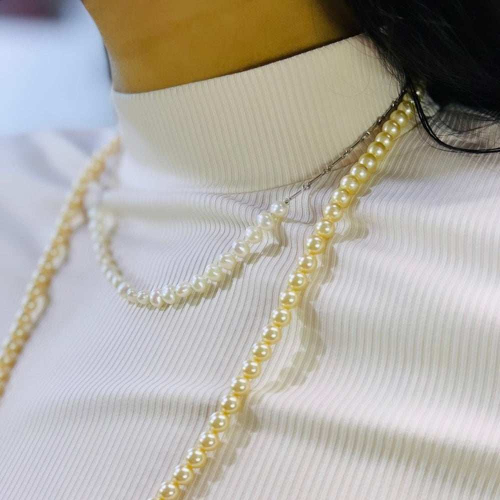 Gold Bar Link Chain with Freshwater Pearls